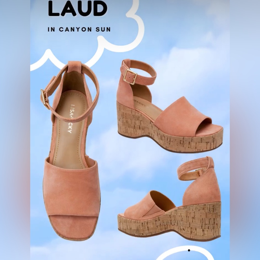 NWT Lisa Vicky Platform Cork Wedge Sandal in Canyon Sun Suede - Size 6